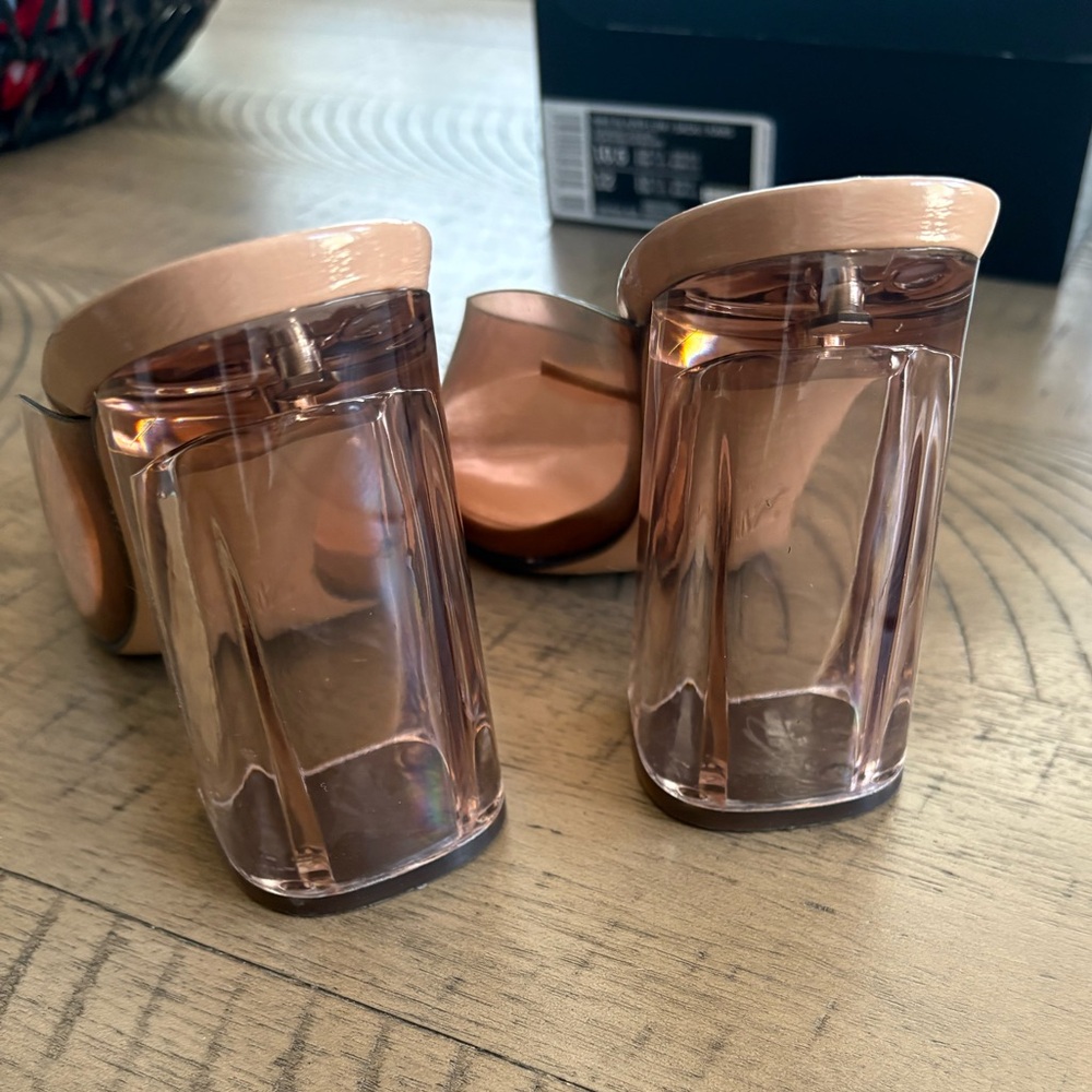 NEW Brown and Tan Zara Square Toe Transparent Block Heels - Picture 5 of 5